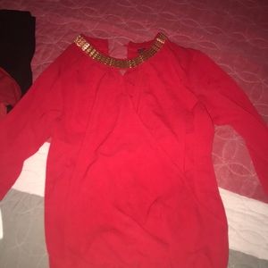 Red blouse.